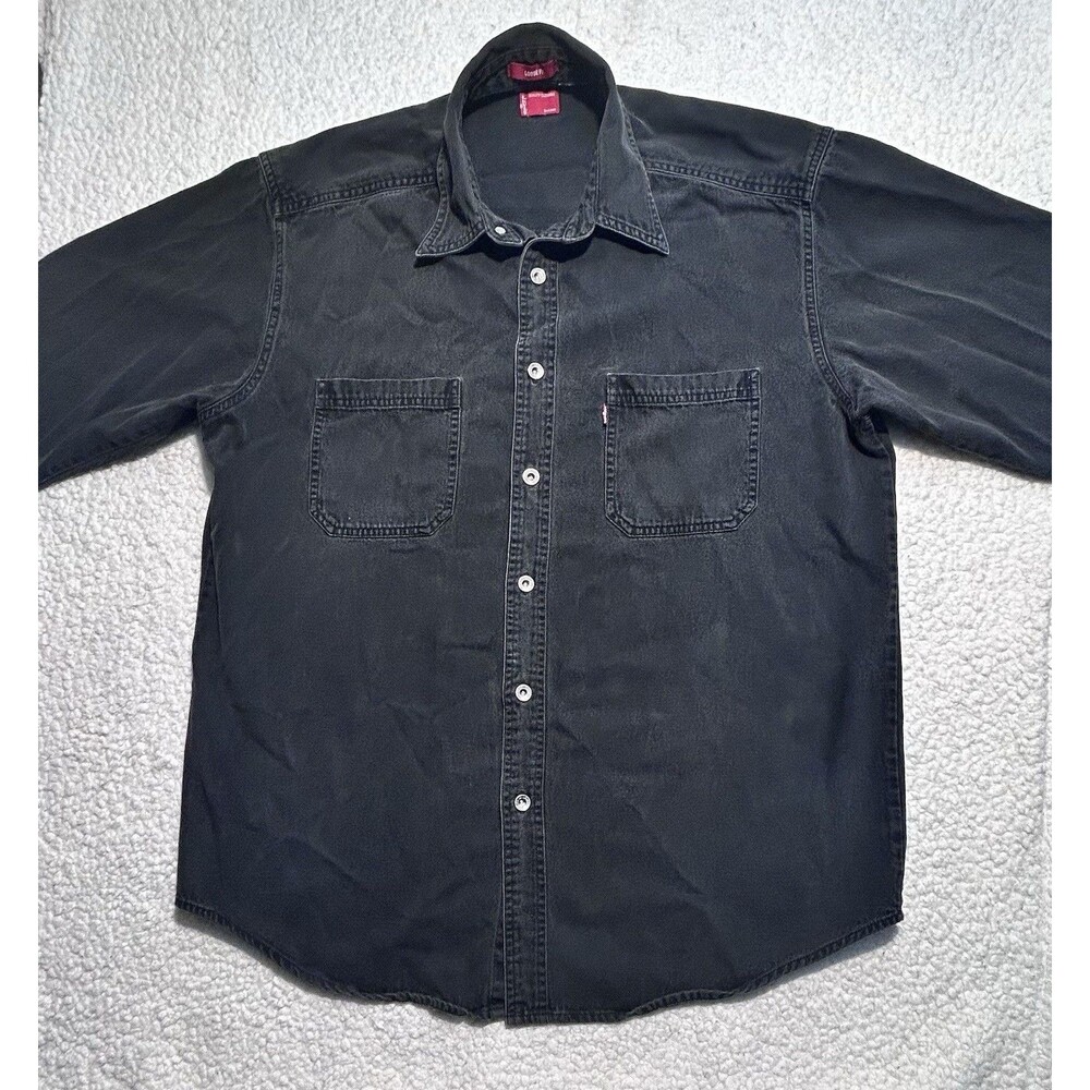 Levi's Men's XL Long Sleeve Denim Button Up Shirt Black Washed Workwear Red Tab